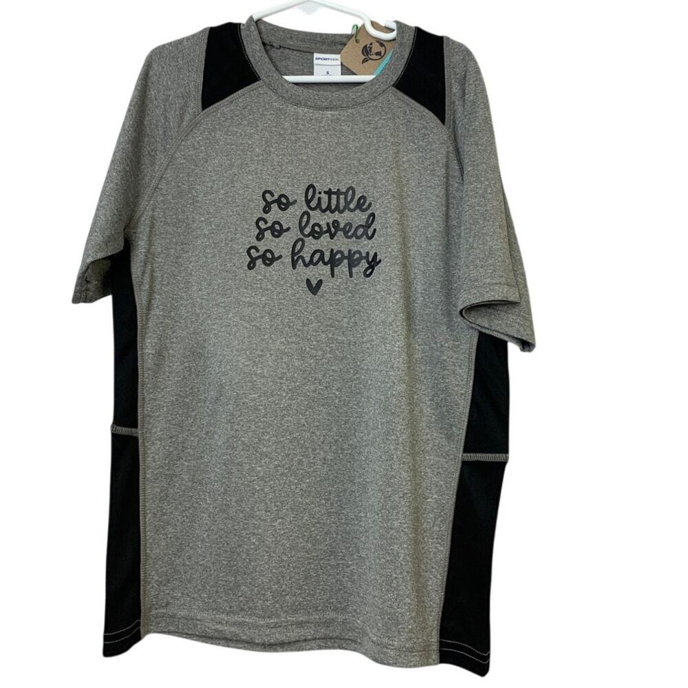 New Hand Printed Boys Small So Little So Loved So Happy Short Sleeve Tee Shirt